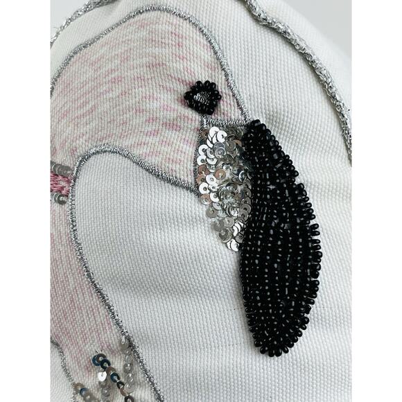 Accent Throw Pillow Beaded Flamingo Tropical Home Decor 19" Pink Monstera Leaf - Picture 15 of 15